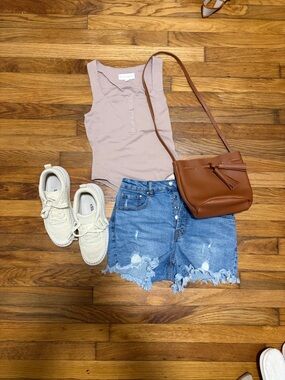 Wild Skye Neutral Bodysuit Tank Top Beige Sleeveless Size Small